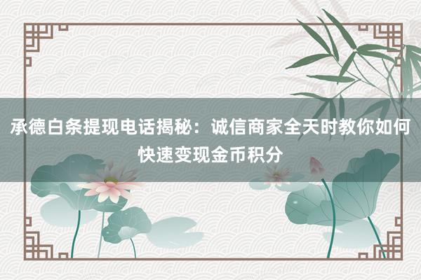 承德白条提现电话揭秘：诚信商家全天时教你如何快速变现金币积分