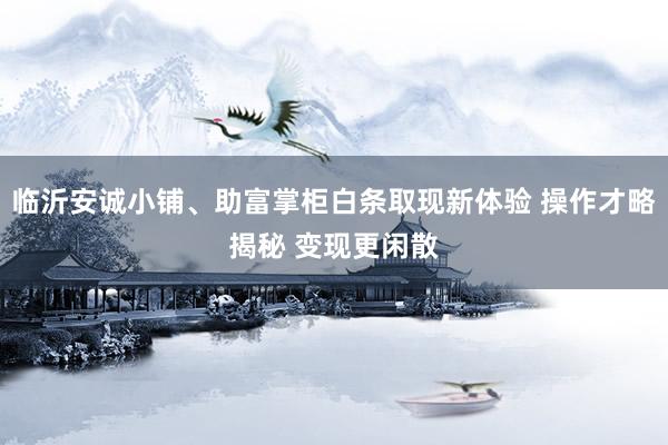 临沂安诚小铺、助富掌柜白条取现新体验 操作才略揭秘 变现更闲散