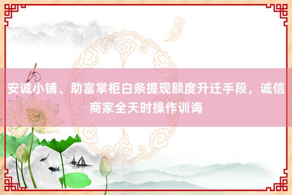 安诚小铺、助富掌柜白条提现额度升迁手段，诚信商家全天时操作训诲